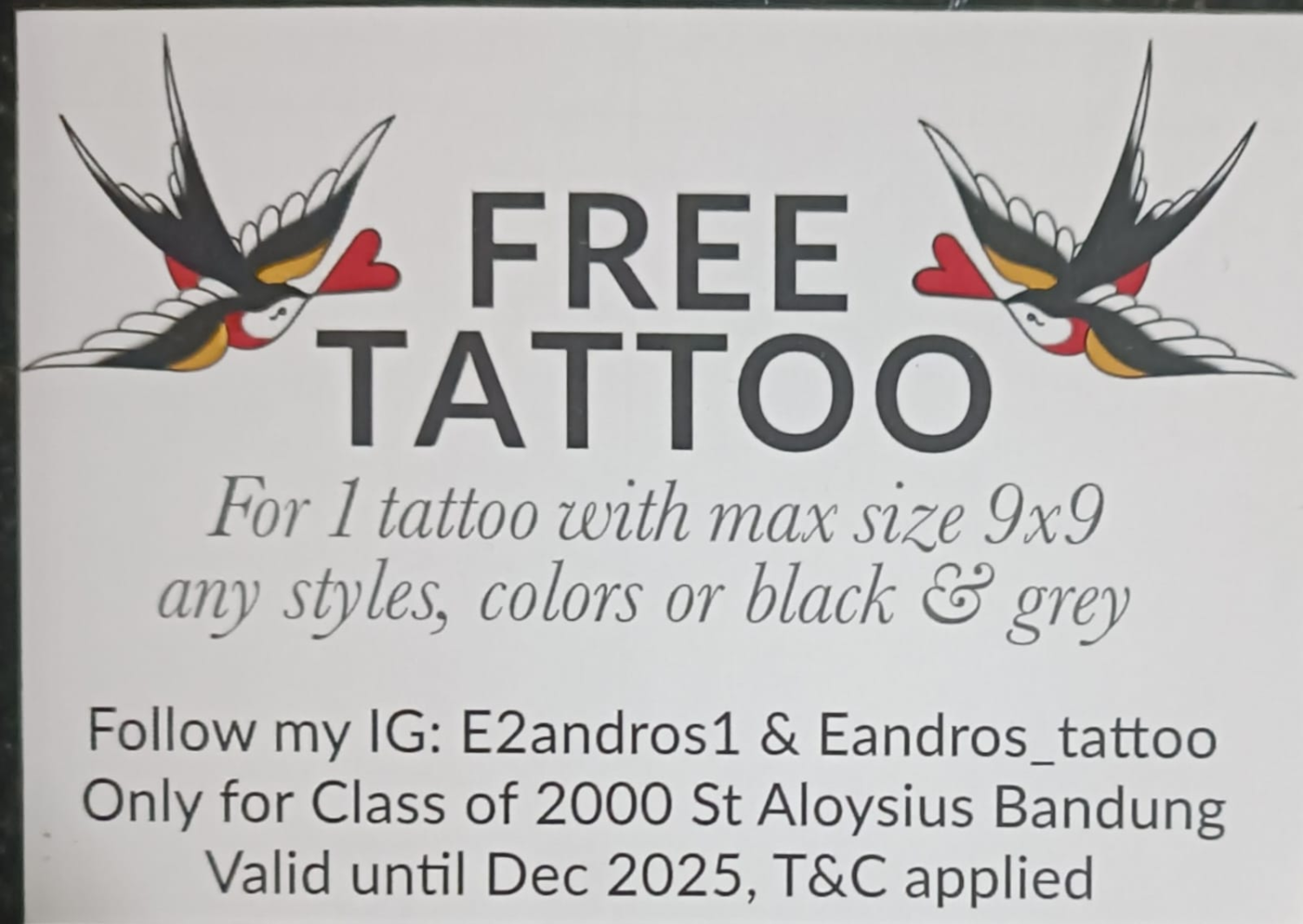 Voucher Gratis Free Tattoo